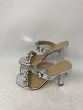 Load image into Gallery viewer, Michael Kors Womens Metallic Silver Rhinestone Slip-On Mule Heels Size 6M
