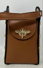 Load image into Gallery viewer, Womens Brown Vera Pelle Bottom Studs Vertical Bee Clasp Top Handle Handbag
