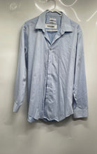 Load image into Gallery viewer, Calvin Klein Mens Blue Printed Cotton Slim Fit Non-Iron Dress Shirt Size 16 1/2
