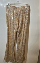 Load image into Gallery viewer, Old Navy Womens Gold Sequin Extra High Rise Flared Leg Trouser Pants Size S
