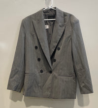 Load image into Gallery viewer, Zara Womens Gray Pinstripe Long Sleeve Peak Lapel Double-Breasted Blazer Size XS
