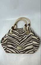 Load image into Gallery viewer, Michael Kors Womens Marina Beige Zebra Print Braided Rope Handle Tote Handbag
