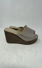 Load image into Gallery viewer, Bonavi Womens Gray Leather Slip-On Wedge Heel Platform Sandals Size 38
