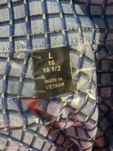 Load image into Gallery viewer, Tasso Elba Mens Blue Check Print Long Sleeve Button Front Dress Shirt L 16-16.5
