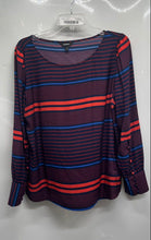 Load image into Gallery viewer, Express Womens Multicolor Striped Long Sleeve Round Neck Blouse Top Size L
