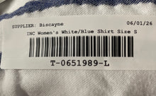 Load image into Gallery viewer, INC International Concepts Womens White Blue Striped Button-Up Shirt Size Small
