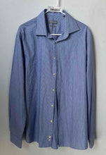 Load image into Gallery viewer, Michael Kors Mens Blue White Striped Print Dress Shirt Size Large

