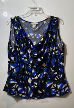 Load image into Gallery viewer, Calvin Klein Womens Blue Black Geometric Sleeveless Cowl Neck Blouse Top Size 1X
