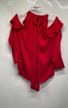 Load image into Gallery viewer, Ann Taylor Womens Red Tie-Neck Cold-Shoulder Blouse Top Size Medium
