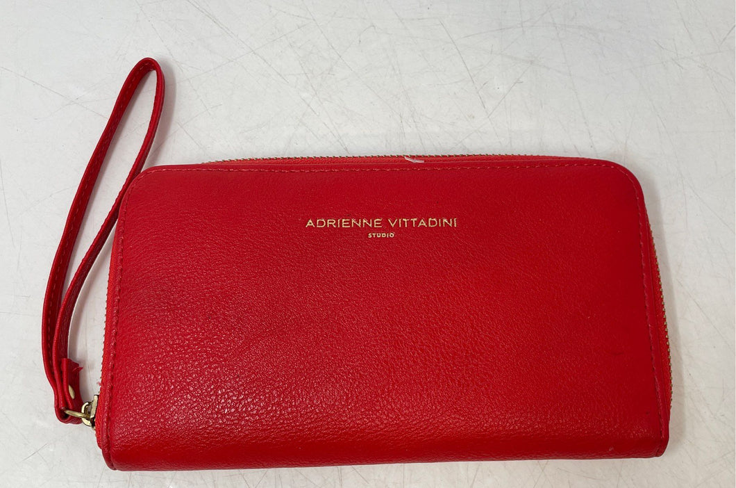 Adrienne Vittadini Studio Womens Red Faux Leather Zip-Around Wristlet Wallet