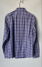 Load image into Gallery viewer, Express Mens White Purple Plaid Long Sleeve Collared Dress Shirt Size L 16-16.5
