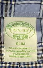 Load image into Gallery viewer, Brooks Brothers Mens Blue Plaid Non-Iron Stretch Slim Fit Dress Shirt Size 15.5
