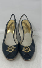 Load image into Gallery viewer, Michael Kors Womens Rochelle Black White Wedge Heels Slingback Sandals Size 7.5M
