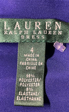 Load image into Gallery viewer, Lauren Ralph Lauren Womens Purple 3/4 Sleeve V-Neck Ruched Sheath Dress Size 4
