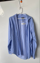 Load image into Gallery viewer, Calvin Klein Mens Light Blue Striped Slim Fit Non-Iron Dress Shirt Size 16 Tall
