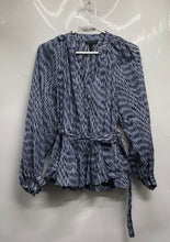 Load image into Gallery viewer, Banana Republic Womens Blue Geometric Print Long Sleeve Peplum Blouse Top Sz XS
