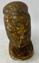 Load image into Gallery viewer, Vintage Genuine Alabaster Hand Carved Owl Figurine With Yellow Glass Eyes
