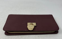 Load image into Gallery viewer, Michael Kors Womens Red Textured Leather Credit Card Slots Zip-Around Wallet
