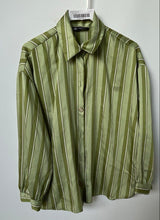 Load image into Gallery viewer, Zara Womens Green Striped Print Long Sleeve Collared Button-Up Shirt Size XS
