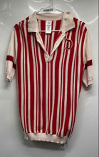 Load image into Gallery viewer, Disney Mens Red Cream Striped Cotton Short Sleeve Dapper Dan Knit Polo Shirt S
