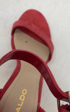 Load image into Gallery viewer, Aldo Womens Jerayclya Red Suede Block Heel Ankle Strap Sandals Size 6.5
