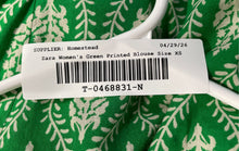 Load image into Gallery viewer, Zara Womens Green Printed Balloon Sleeve Back Button Cropped Blouse Top Size XS
