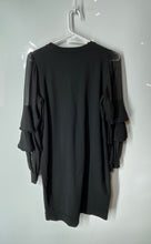 Load image into Gallery viewer, Asos Womens Black Long Tiered Sheer Sleeve Crew Neck Pullover Shift Dress Size 6
