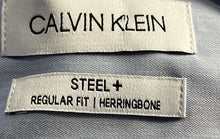 Load image into Gallery viewer, Calvin Klein Mens Blue Herringbone Regular Fit Dress Shirt Size XL 17 36/37
