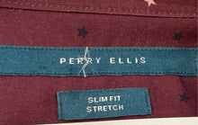 Load image into Gallery viewer, Perry Ellis Mens Wine Star Print Slim Fit Stretch Button-Up Shirt Size XL w/ Tag

