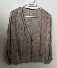 Load image into Gallery viewer, Zara Womens Beige Black Animal Print Long Sleeve Blouse Top Size Large
