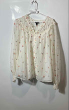 Load image into Gallery viewer, Ann Taylor Womens White Floral Balloon Sleeve V-Neck Sheer Blouse Top Size XL
