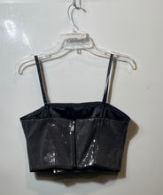 Load image into Gallery viewer, Guess Womens Gray Sleeveless Classic Sequin Bustier Cropped Blouse Top Size M
