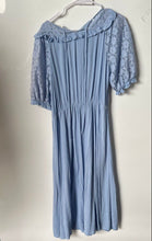 Load image into Gallery viewer, H&amp;M Womens Blue Floral Lace Short Balloon Sleeve Round Neck A-Line Dress Size 12
