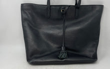 Load image into Gallery viewer, Thacker Womens Black Pebbled Leather Double Handles Pockets Tasseled Tote Bag
