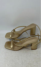 Load image into Gallery viewer, Lacuone Womens Gold Leather Buckle Block Heel Strappy Sandals Size 7.5
