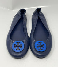 Load image into Gallery viewer, Authentic Tory Burch Womens Minnie Blue Leather Ballet Flats Size 10.5M Damaged
