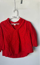 Load image into Gallery viewer, H&amp;M Womens Red Eyelet Embroidered Short Sleeve Cropped Blouse Top Size Small
