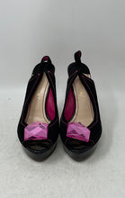 Load image into Gallery viewer, Twice Womens Black Pink Stone Suede Peep Toe Platform Slingback Heels Size EU 36
