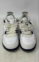 Load image into Gallery viewer, Nike Kids Air Jordan 4 Retro White Navy Blue Gray Lace-Up Sneakers Shoes Size 2Y
