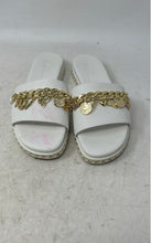 Load image into Gallery viewer, Karl Lagerfeld Paris Womens White Gold-Tone Embellished Slip-On Slide Sandals 6
