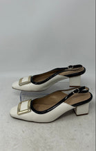 Load image into Gallery viewer, Alfani Womens Cienna White Black Leather Buckle Slingback Heels Size 6.5M
