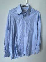 Load image into Gallery viewer, Thomas England Mens White Blue Striped Long Sleeve Dress Shirt Size 15.5/39
