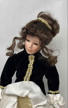 Load image into Gallery viewer, Curly Brown Hair Decorative Porcelain Doll Collectible With Gown &amp; Taken Violin
