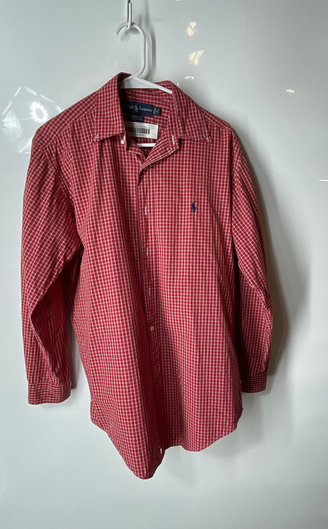 Ralph Lauren Mens Red Plaid Print Long Sleeve Button-Up Shirt Size 15 32/33