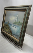 Load image into Gallery viewer, Coastal Lighthouse Crashing Waves Seascape Scene With Seagulls Singed Painting
