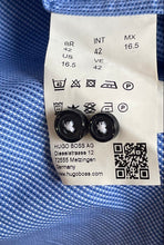Load image into Gallery viewer, Hugo Boss Mens Blue Micro Check Regular Fit Easy Iron Dress Shirt Size 42
