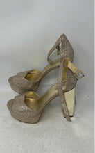 Load image into Gallery viewer, Michael Kors Womens Gold-Tone Glitter Buckle Block Platform Heels Size 7.5M
