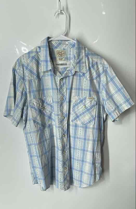 Lucky Brand Mens Blue Plaid Cotton Guaranteed Fit Button-Up Shirt Size L