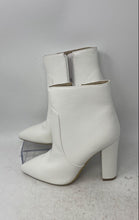 Load image into Gallery viewer, Idifu Womens White Pointed Toe Block Heel Side-Zip Ankle Booties Size 6
