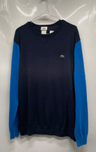 Load image into Gallery viewer, Lacoste Mens Blue Black Colorblock Crew Neck Long Sleeve Pullover Sweater Size 8
